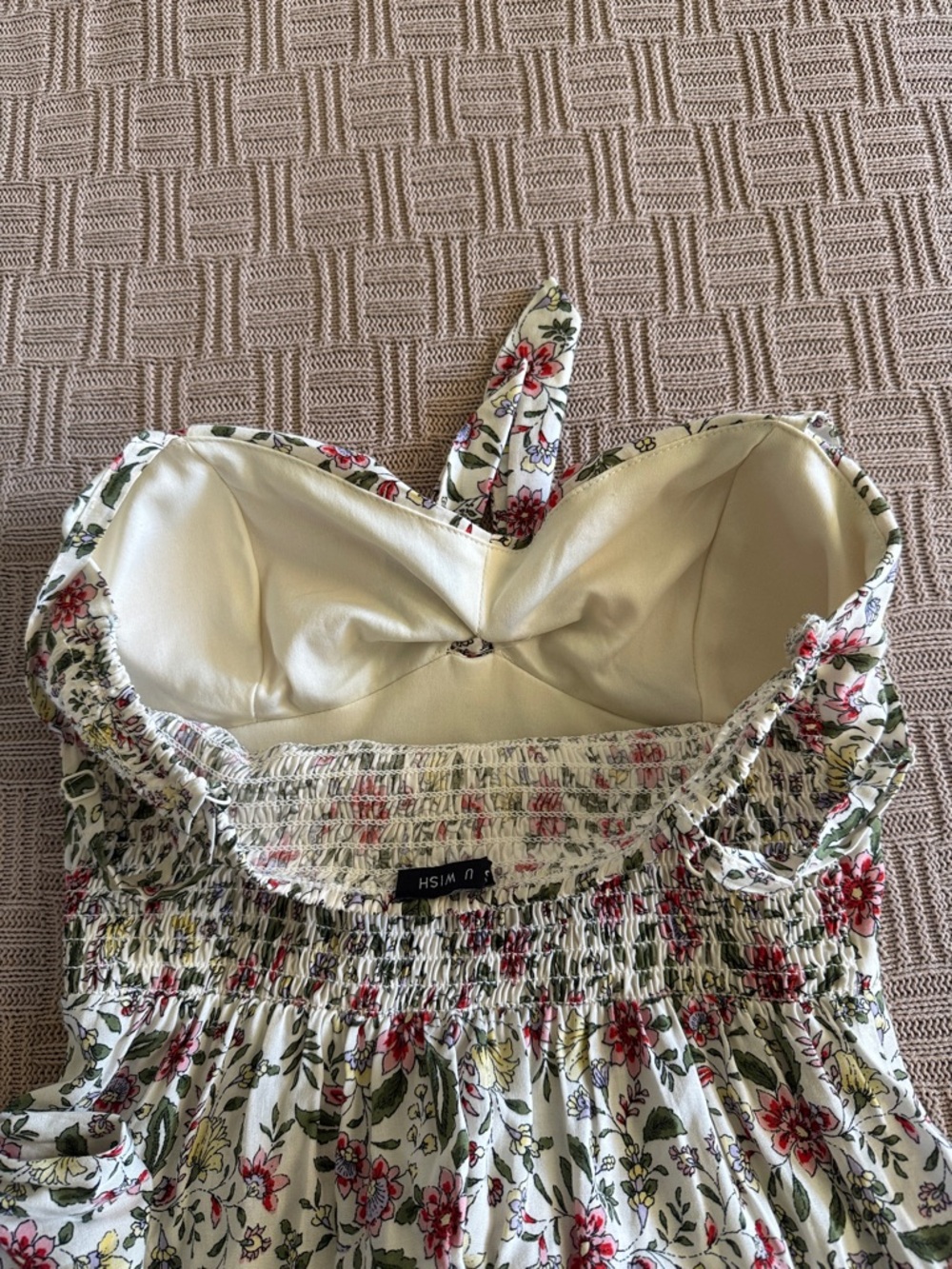 Floral Tie-Front Spaghetti Strap Midi Dress - White with Pink Floral - Picture 9 of 11